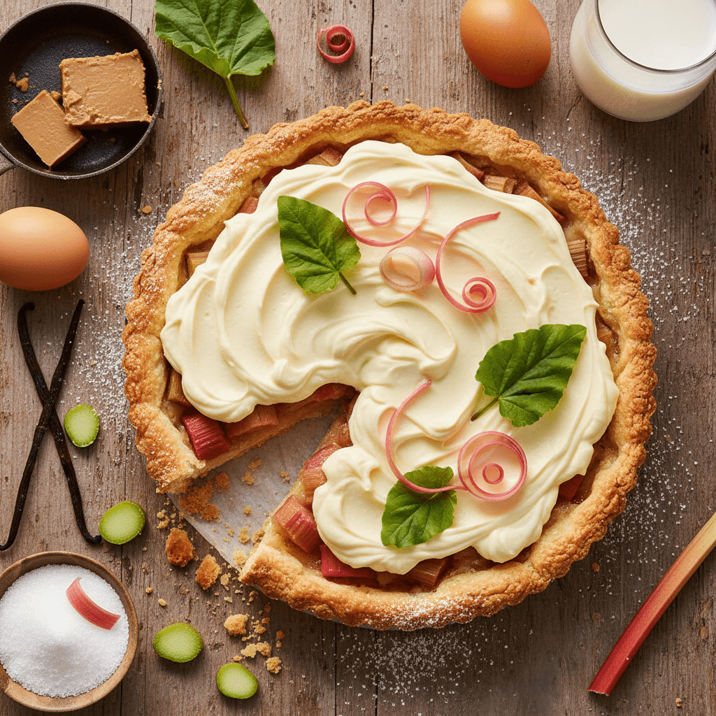 Brynt Smör- och Rabarbertårta med Len Vaniljkräm