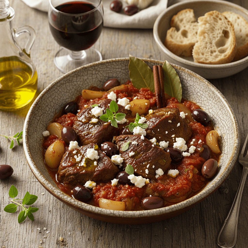 Kretensk Högrevsgryta med Feta & Kalamata