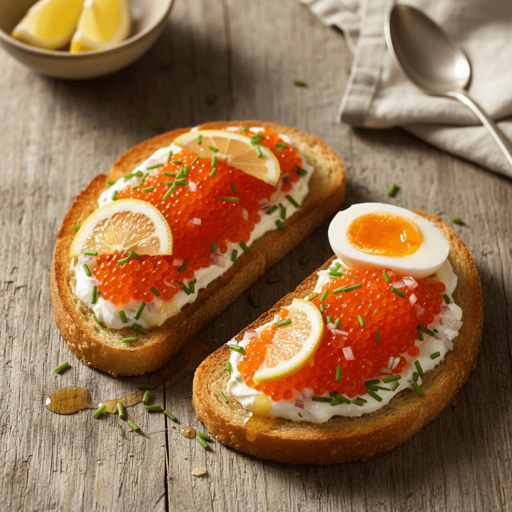 Löjromstoast med Brynt Smör, Citron och Gräslök